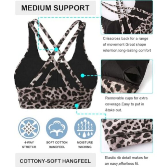 **RELLECIGA** Women’s Strappy Padded Sports Bra Yoga Bra Tops S Grey Stone - Picture 4 of 9